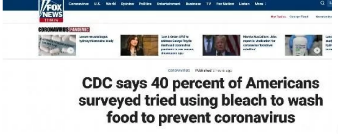 太奇葩?近4成受访美国人，用漂白剂洗食物预防新冠！