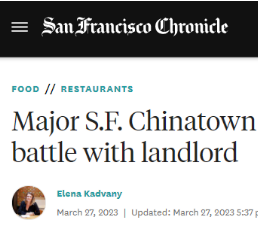 租金纠纷两年，旧金山华埠著名中餐厅遭驱逐威胁